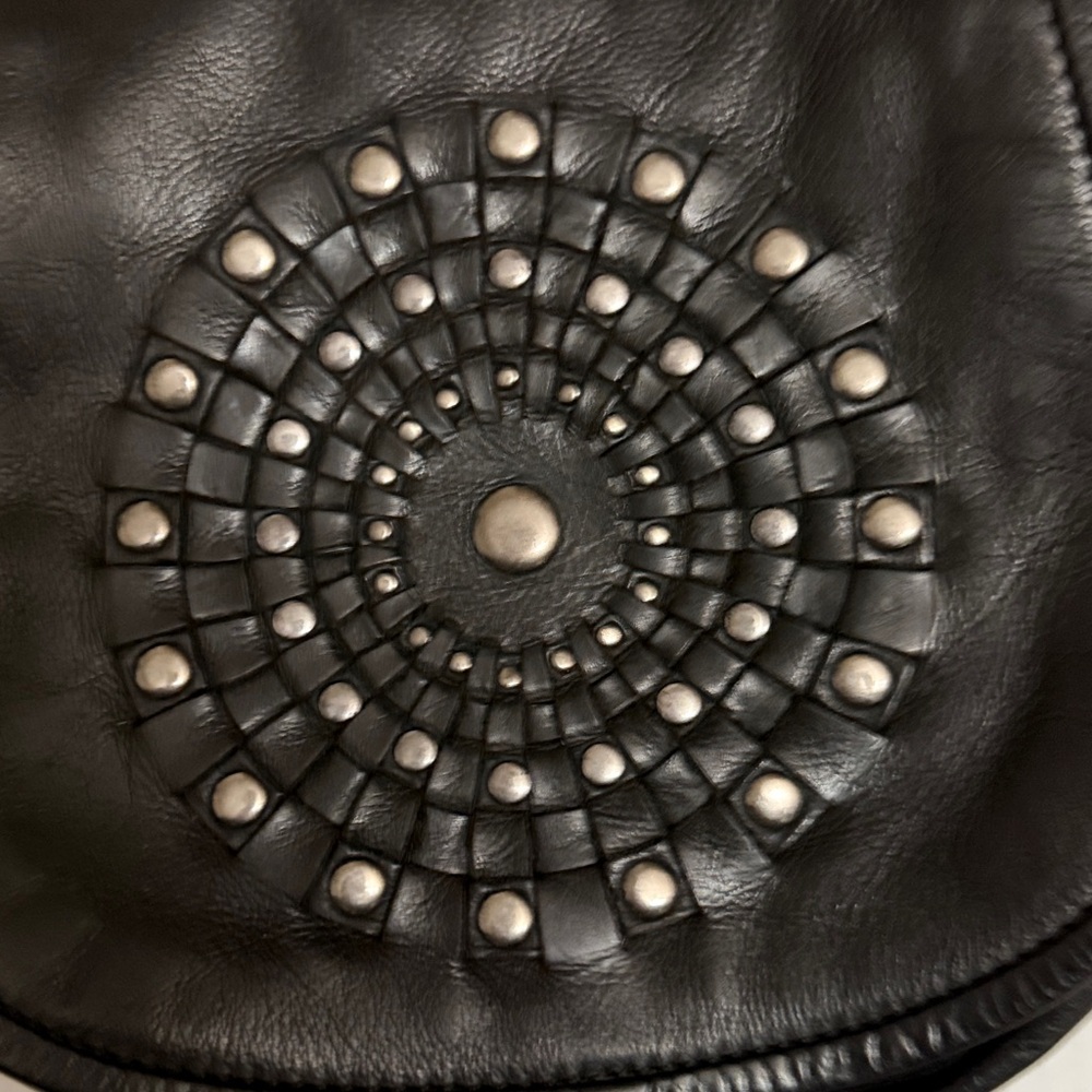Vilencia Holland Black Studded Leather Crossbody Bag - Picture 2 of 5